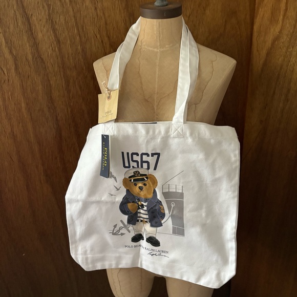Polo Ralph Lauren Handbags - RALPH LAUREN POLO BEAR White Tote Bag 14 x 15 in Naval Captain Outfit